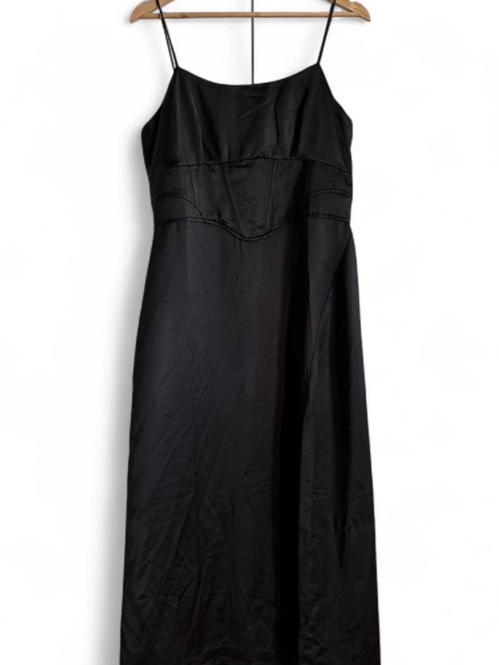 Jason Wu Black Satin Corset Midi Dress Quiet Luxury Cocktail Evening Large - Picture 3 of 8